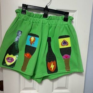 *Hard to Find* QUEEN OF SPARKLES Green Champagne Bottle Shorts